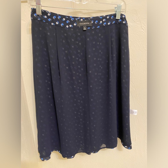 Talbots 6 Navy Blue Geo Dot Georgette Fit & Flare Skirt - Picture 5 of 7